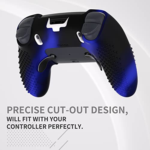 PlayVital 3D Studded Edition Anti-Slip Silicone Cover Case for ps5 Edge Controller, Soft Rubber Protector Skin for ps5 Edge Wireless Controller with 6 Thumb Grip Caps - Blue & Black - color: Blue & Black