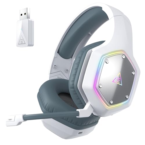 EKSA E1000WT Wireless Gaming Headset,2.4GHz USB Gaming Headphones with Microphone for PC, PS5, PS4, Nintendo Switch, 7.1 Surround Sound Headset, RGB Light, Ergonomic Design for Birthday Gift - color: 2.4G Wireless White