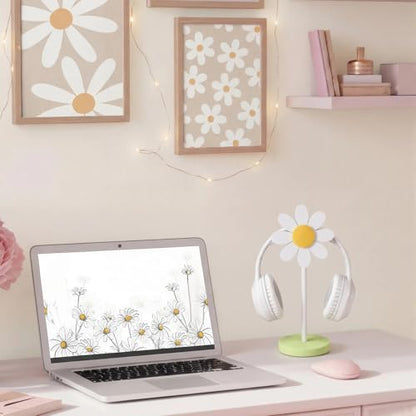 Yookeer Daisy Headphone Stand Cute Headphone Stand Decorative Gamer Gifts for Women Wood Table Decor for Gamer Room Office Desk for Girl Girlfriend Office Worker - style: Daisy