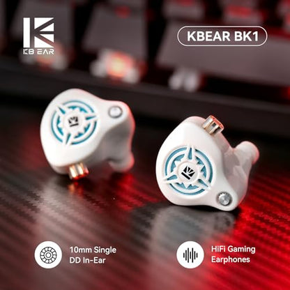 2026 Latest erabuds,KBEAR BK1 Wired Gaming Earbuds,10mm Single DD in Ear Monitor,HiFi Headset Wired Earbuds IEM Earphones with Detachable Cable for Gaming/Music/Video (White, 3.5 with mic) - color: D