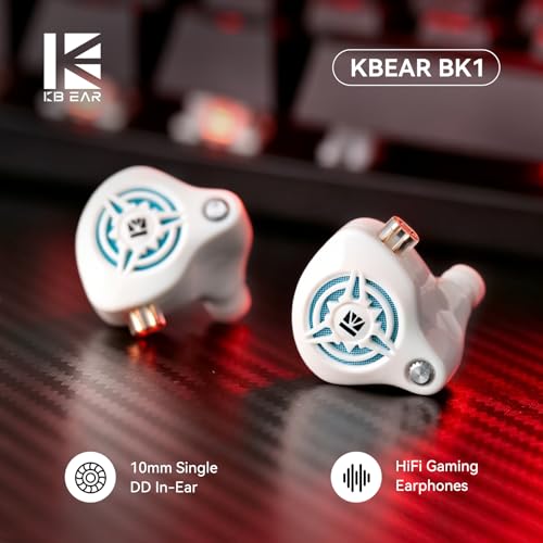 2026 Latest erabuds,KBEAR BK1 Wired Gaming Earbuds,10mm Single DD in Ear Monitor,HiFi Headset Wired Earbuds IEM Earphones with Detachable Cable for Gaming/Music/Video (White, 3.5 with mic) - color: C
