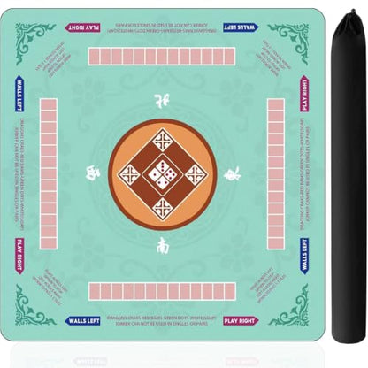 Mahjong Mat for Table, 31.5x31.5Inch American Mahjongg Table Mat (Cyan) | Anti-Wrinkle&Foldable Neoprene Mahjongg Travel Mat for Table with Learning Rule, Anti-Slip Noise Reduction Includes Carry Bag - color: Cyan