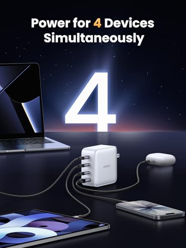 UGREEN Nexode 100W GaN USB C Charger, 4-Port Compact Foldable Fast Laptop Charger Power Adapter for MacBook Pro/Air, iPad Pro, iPhone 17/16/15 Series, Galaxy S25/S24, Pixel 10/9, Steam Deck, Pixelbook - color: White