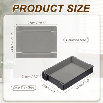 uxcell PU Leather Dice Tray, Rectangle Magnetic Folding Velvet Portable Folding Dice Rolling Tray for Table Games Keys Wallet Watch Coin, Gray - color: Gray