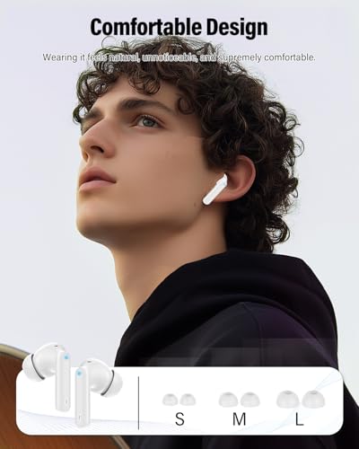 Wireless Earbuds, Bluetooth 5.4 Headphones Bass Stereo/Clear Calls, White | Ear Buds with Noise Cancelling Mic LED Display in Ear Earphones IP7 Waterproof 36H Bluetooth Earbuds for Phones/Sport/Laptop - color: White