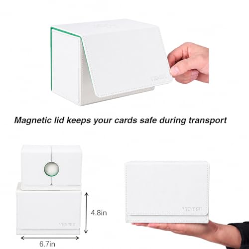 Venssu MTG Deck Box for Commander Display with Dice Tray (White＆Green) | Holds 200 Single/160 Double-Sleeved Cards, Fit MTG/PTCG/OPTCG Cards, Strong Magnet, With 2 Dividers & 1 Magnetic Card Holder - color: White＆Green