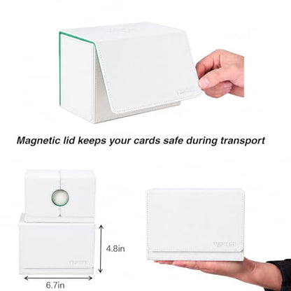 Venssu MTG Deck Box for Commander Display with Dice Tray (White＆Green) | Holds 200 Single/160 Double-Sleeved Cards, Fit MTG/PTCG/OPTCG Cards, Strong Magnet, With 2 Dividers & 1 Magnetic Card Holder - color: White＆Green