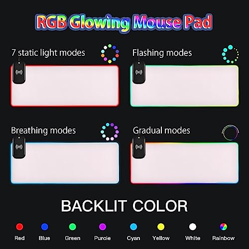 Lavender Blush RGB Gaming Mouse Pad, Large Mousepad with 14 Lighting Modes, Big Mouse Mat LED Extended Mouse Pad Anti-Slip, Computer Keyboard Mousepad Mat 35.4 x 15.7 Inch - color: Lavender Blush, size: Extended XX-Large 35.4x15.7in
