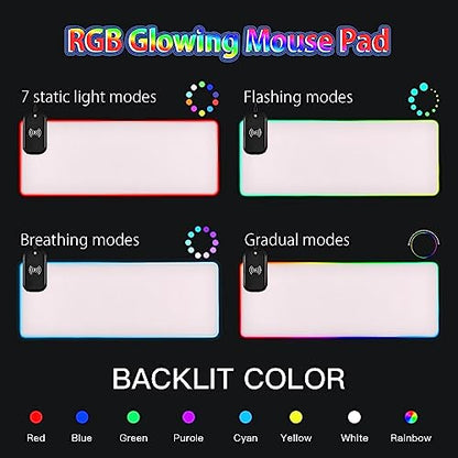 Lavender Blush RGB Gaming Mouse Pad, Large Mousepad with 14 Lighting Modes, Big Mouse Mat LED Extended Mouse Pad Anti-Slip, Computer Keyboard Mousepad Mat 35.4 x 15.7 Inch - color: Lavender Blush, size: Extended XX-Large 35.4x15.7in
