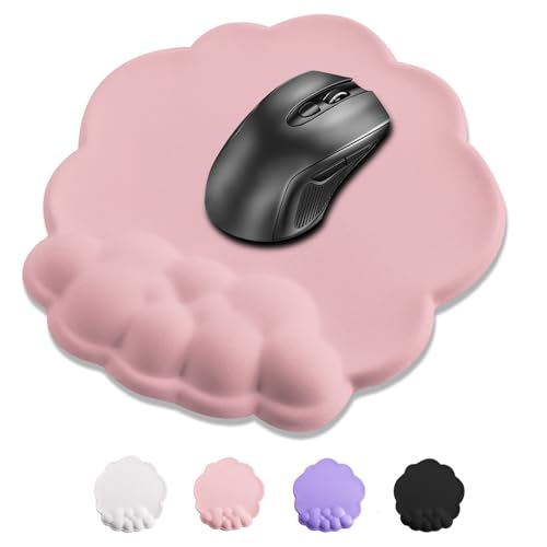 Mouse Pad Wrist Support, Cloud Mousepad with Memory Foam Wrist Rest, Non-Slip PU Base Gaming Leather Surface Mouse Pad for Home Office Laptop, Pink - color: Pink