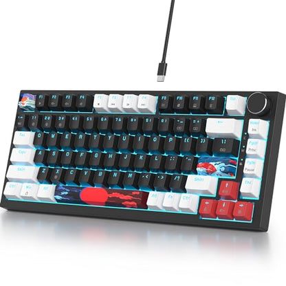 Guffercty kred 75% Gasket Mounted Gaming Keyboard Hot Swappable, 82 Key RGB Backlit Wired TKL Mechanical Keyboard with Knob & Programmable Macros, Custom Linear Switch for MAC Win (82 Black) - color: GASKET 82 Black