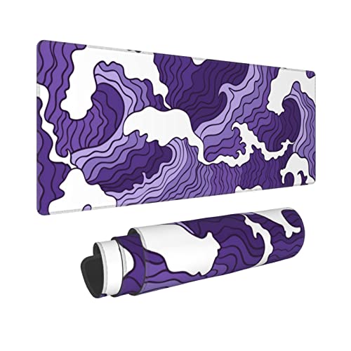 Japanese Purple Wave Large Mouse Pad XL Extended Gaming Mouse Pad Mat Desk Pad with Stitched Edge,Full Desk Mousepad for Office,Computer,Keyboard 31.5 X 11.8 Inch (Japanese Purple White Wave) - color: Japanese Purple White Wave
