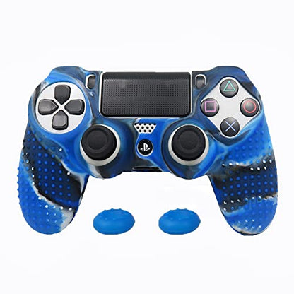 PS4 Controller DualShock4 Skin Grip Anti-Slip Silicone Cover Protector Case for Sony PS4/PS4 Slim/PS4 Pro Controller with 2 Thumb Grips (Black and Blue Stripes) - color: Black and Blue Stripes