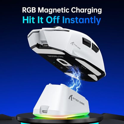 ATTACK SHARK V6 Wireless Gaming Mouse with RGB Charging Dock, 25K DPI PAW3311 Sensor, 1K Polling Tri-Mode Ergonomic PC Mice, 5 Programmable Bottons, Cloud-Based AI Driver for Win/Mac,White - color: White
