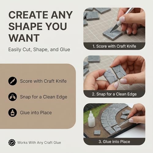 Dollhouse Miniature Paving Stones, Model Tiles | Set of 50 pcs for Fairy Gardens and Tabletop Terrain, REDUCIO! - color: Gray Rock Pavement