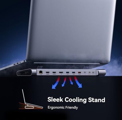 TobenONE Laptop Docking Station 3 Monitors,Triple 4K Display,10Gbps USB C/A | Laptop Stand Docking Station with 2 HDMI & DP,100W Power,2.5Gbps Ethernet,SD/TF 4.0,Audio,Fits Windows/Dell/HP/Lenovo Laptops