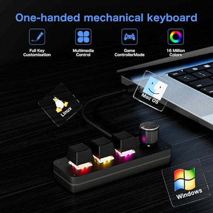 RGB Backlit Programmable Mechanical Keypad with Multifunction Knob, 3+1 Key Mini Macro Pad, Type-C Hot-Swappable One-Handed Shortcut Keyboard for Gaming, Video Editing & Office - MK31
