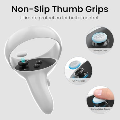 ZVTE Head Strap for Meta Quest 2, All-in-One VR Accessories Kit with Replacement Strap, Controller Grips, Silicone Face Pad Cover, Thumb Caps for Oculus Quest 2
