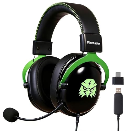 Wired Gaming Headset, RGB Lighting Over Ear Headphones with 7.1 Virtual Surround Sound, Noise Canceling Mic for PC PS5 PS4, Memory Foam Ear Pads, USB Sound Card A/C