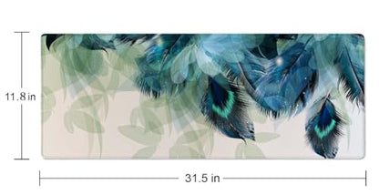 Large Gaming Mouse Pad with Stitched Edges, Desk Pad Extended Keyboard Mat, Non-Slip Rubber Base Mousepads for Laptop, Office, Home, 31.5X11.8 inch Watercolor Peacock Feather - color: Watercolor Peacock Feather