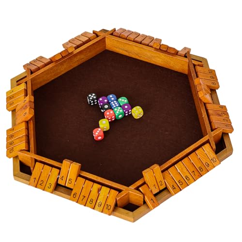 Shut The Box Game Wooden,6 Players Math Games for Kids 8-12,Dice Box Family Games for Kids and Adults,Board Tabletop Games for Kids 5-7, Close The Box Game for Classroom,Home,Party or Pub(6-Retro) - style: 6-player - Retro