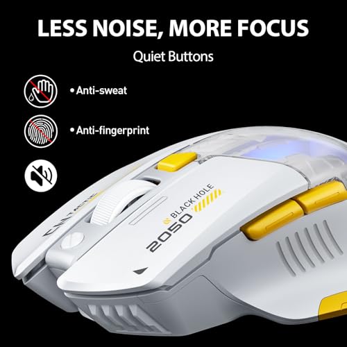 INPHIC A9 Explorer Bluetooth Mouse, Dual-Mode Bluetooth 5.0/2.4G, 2400 DPI, Visible Battery Indicator, RGB Mouse for Laptop, White - color: White