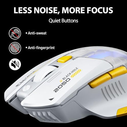 INPHIC A9 Explorer Bluetooth Mouse, Dual-Mode Bluetooth 5.0/2.4G, 2400 DPI, Visible Battery Indicator, RGB Mouse for Laptop, White - color: White