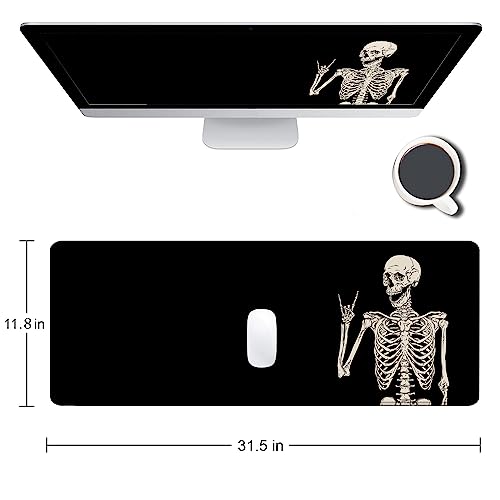 Gaming Mouse Pad, Large Mouse Pads for Desk, Non-Slip Rubber Base Mousepad, Keyboard Mouse Mat, Desk Pad with Stitched Edges, 31.5x11.8 inch Black Human Skeleton - color: 01 Black Human Skeleton