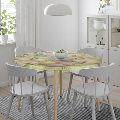 Famame Easter Rabbits Egg Flowers Round Fitted Tablecloth with Elastic Protector Table Kitchen Dinner Waterproof Oil-Proof Table Covers Fits 40"-44", Small - color: Easter Rabbits Egg Flowers, size: Small (40"-44")