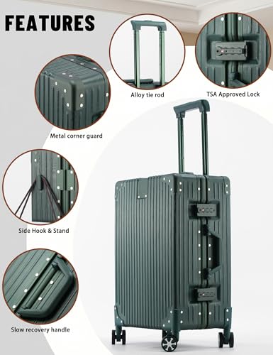 20" Hard Shell Carry On Luggage Zipperless Suitcase, Green | TSA Lock, Aluminum Frame, PC Hardside Lightweight Carry-On Suitcase, Spinner Wheels, 22x14x9 Airline Approved - color: Green