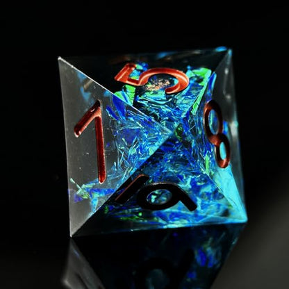 HAOMEJA 7pcs Sharp Edge Resin Dice Set, Handmade Polyhedral Dice with Glitter & Galaxy Effect Apply to DND, D&D, RPG, MTG Tabletop Games, Role Playing Game, Easter, Halloween Party Gift (Black & Blue) - color: T Black & Blue
