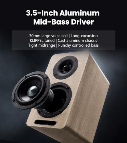 Edifier Airpulse A60 Desktop Hi-Res Bluetooth Bookshelf Speakers, Walnut | Planar Tweeter, Hi-Res Audio, Bluetooth 5.1 aptX HD, DSP Crossover, Multi Input, Sub Out, MDF Wooden Cabinet - color: walnut