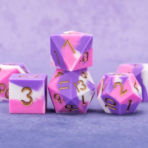 D&D Sharp Edges Dice, DND Silicone Rubber Polyhedral Dice Set 7pcs (D4, D6, D8, D10, D12, D20, D%) for Dungeons and Dragons, RPG, MTG (White Pink Purple) - color: White Pink Purple