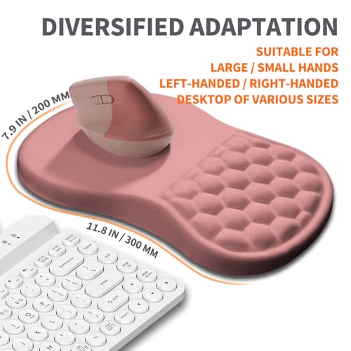 Ergonomic Joint Wrist Support Mouse Pad with Memory Foam Cushion Massage Bump, Carpal Tunnel Pain Relief Mousepad Slope Design for Wrist Rest, 11.8x7.9 in, Pink - color: Pink