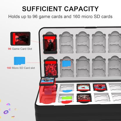 iPLYGAM Switch Game Case Holder for Nintendo Switch 2/OLED/Lite with 96 Cartridge Slots and 160 Micro SD Card Storage, Portable Game Protective Organizer Traveler Gift Accessories