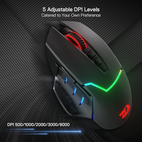 Redragon M690 PRO Wireless RGB Gaming Mouse 8000 DPI Remapping Keys | Cable-Free 0 Delay, Rapid-Fire Macro Keybinds, Vibing Backlight, Ergonomic Grip Body Comfort - style: M690 PRO Black