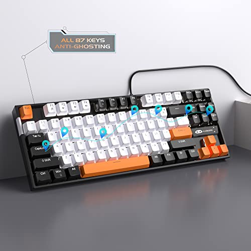 MageGee 75% Mechanical Gaming Keyboard, Yellow Switch, LED White Backlit, 87 Keys Compact TKL Wired Computer Keyboards for Windows Laptop PC Gamer - White/Black - color: White Black/Yellow Switch