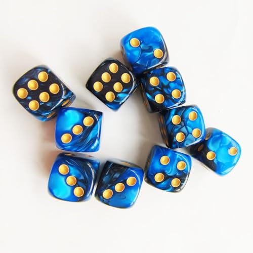 10 Pieces Polyhedral D6 Dice Set, 6 Sided Dice 16mm for RPG MTG DND Table Games (Blue Black) - color: Blue Black