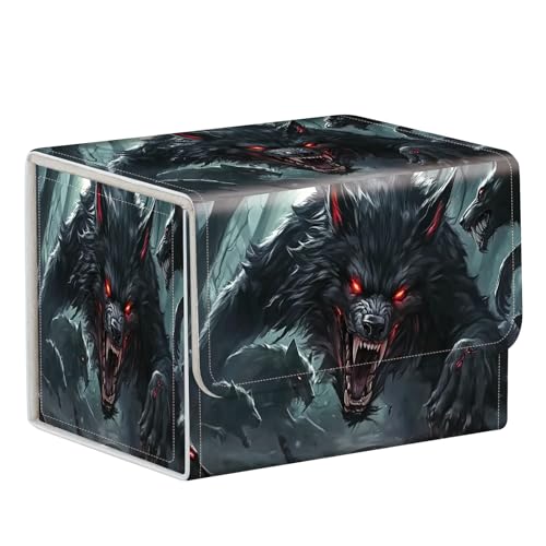 Commander Deck Box for Trading Cards - Fits 100+ Double Sleeved Cards, PU Leather MTG TCG Storage Case with Strong Magnetic Closure, Black Werewolf - color: Black Werewolf