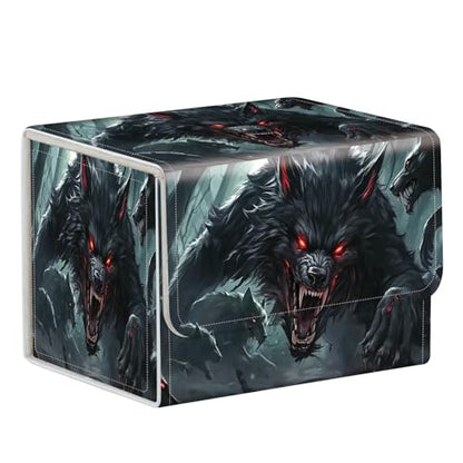 Commander Deck Box for Trading Cards - Fits 100+ Double Sleeved Cards, PU Leather MTG TCG Storage Case with Strong Magnetic Closure, Black Werewolf - color: Black Werewolf