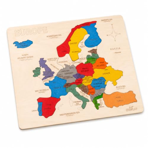 Europe Map Wooden Jigsaw Puzzle for Kids | 33 Puzzle Pieces | Learning & Educational Toy Gift for Boys & Girls Ages 4 Years and Above - style: Europe Map