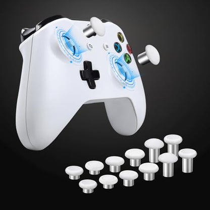 RALAN Replacement Interchangeable Thumbsticks Joysticks Repair Kit for Xbox One, Xbox Series X/S, PS4/PS5/NS Pro Controllers, 3 Height Plastic Base, 5 Grip Designs (White) - color: White