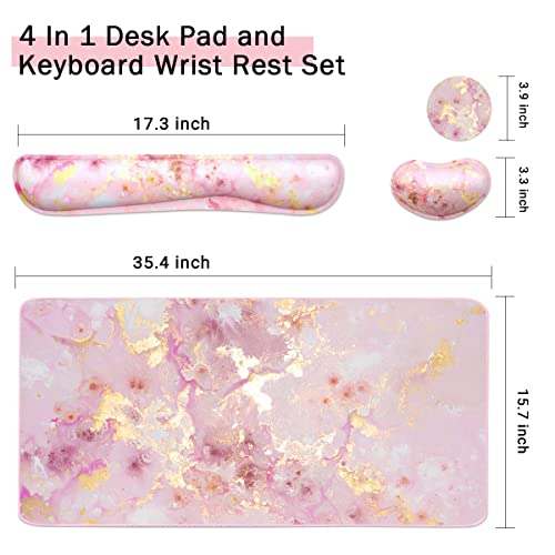 Large Mouse Pad and Keyboard Wrist Rest, Desk Pad for Keyboard and Mouse, 4-in-1 Large Gaming Mouse Pad with Wrist Support, Non-Slip Desk Mat for Home Office Study Game-Pink Gold Marble - color: Pink Gold Marble