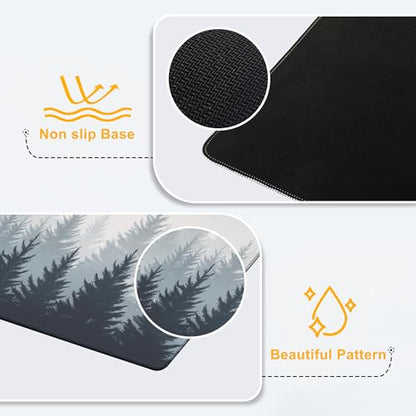 Misty Pine Forest Large Mouse Pad Gaming Keyboard Desk Pad Extended Mouse Mat Non-Slip Rubber Base with Stitched Edges for Office Game Home XXL 35.4"X 15.7" - color: Abstract Rainbow Paw Print