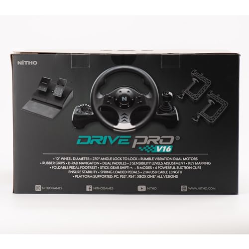 Nitho Drive Pro V16 Gaming Steering Wheel with Pedals and Shifter, 270 Degrees Racing Wheel with Dual Vibration, Compatible with PC, PS3, PS4, Xbox One, Xbox Series X|S and Switch - color: Drive Pro V16