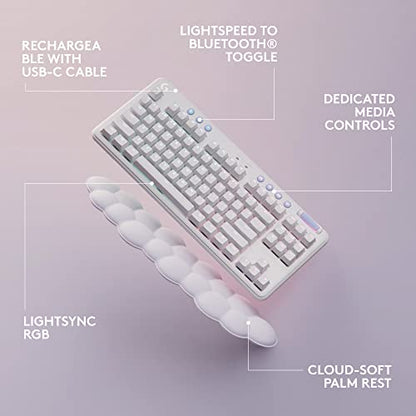 Logitech G715 Wireless Mechanical Gaming Keyboard - White Mist | LIGHTSYNC RGB, Lightspeed wireless, mechanical linear switches, keyboard palm rest, PC/Mac compatible - size: Wireless, style: Linear