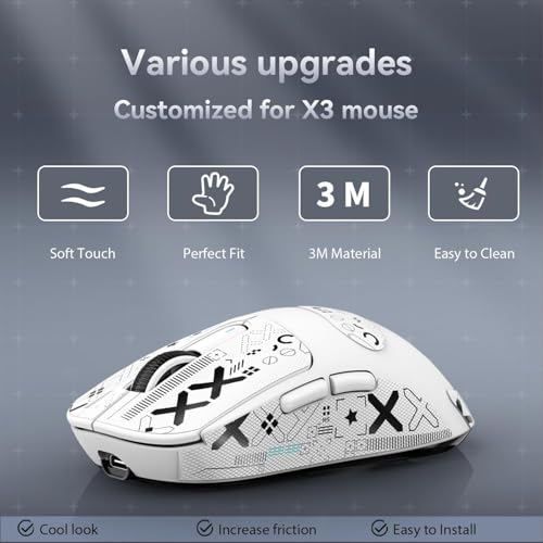 Mouse Anti Slip Grip Tape, Pre-Cut Universal Griptape for Superlight Wireless Gaming Mouse Skins, Sweat Resistant, Elastics Refined Side Grips, Easy to Apply, Ultra-thin 0.5mm (0.02in) - White - color: White & Black