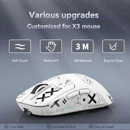 Mouse Anti Slip Grip Tape, Pre-Cut Universal Griptape for Superlight Wireless Gaming Mouse Skins, Sweat Resistant, Elastics Refined Side Grips, Easy to Apply, Ultra-thin 0.5mm (0.02in) - White - color: White & Black