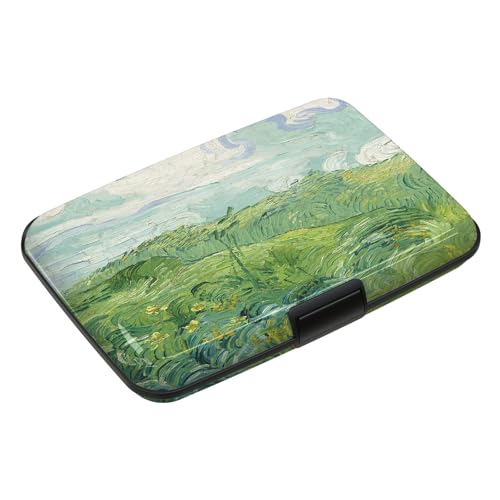 Mini RFID Credit Card Holder for Women Men, Slim Business Metal Hard Card Case, Cute Aluminum Travel Card Wallet ID Case, Green Wheat Field - color: Green Wheat Field