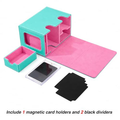 Venssu MTG Deck Box for Commander Display with Dice Tray (Teal & Pink) | Holds 200 Single/160 Double-Sleeved Cards, Fit MTG/PTCG/OPTCG Cards, Strong Magnet, With 2 Dividers & 1 Magnetic Card Holder - color: Teal & Pink